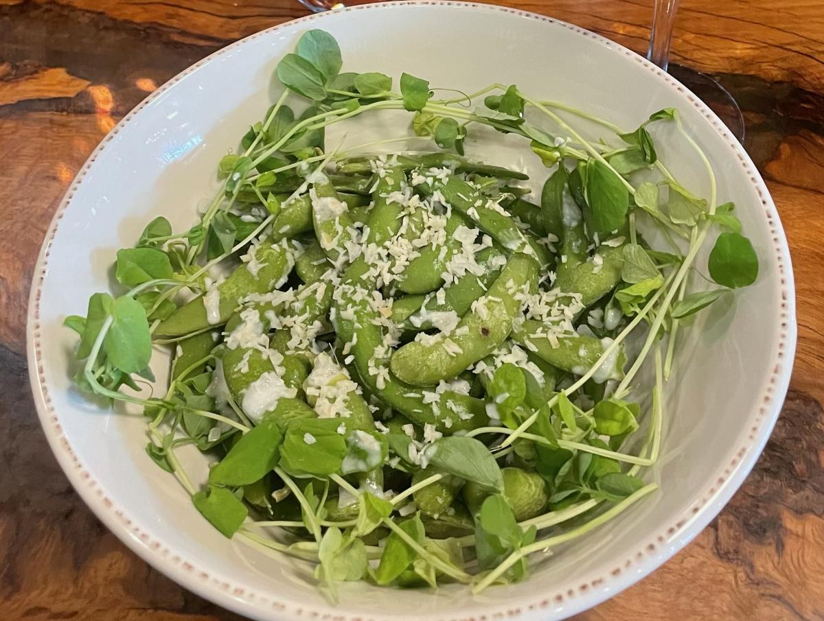 white bowl green edamame